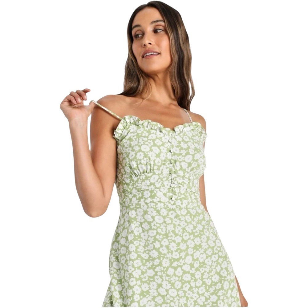 Lulus X Lush Timeless Touch Midi Dress Medium Green Floral Bloomcore A-Line NWT - Picture 4 of 16